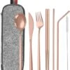 House Of Husk Reisbestek - Reis Bestekset - Chopsticks - Metalen Rietjes Met Borstel - Lepel - Vaatwasserbestendig - RVS - 7 Delig - Rose Goud -Campingaz winkel 1027x1200 1