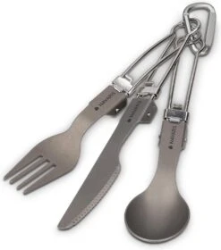 Navaris Campingbestek Van Titanium - Set Met Vork, Mes En Lepel - Inklapbaar - Bestekset Voor Onderweg - Inclusief Karabijnhaak En Bewaarzakje -Campingaz winkel 1057x1200 1