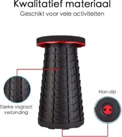Kampeerkruk - Uitschuifbare Kruk - Rood/Zwart- Tot 120 Kg - Travel Stool - Opvouwbare Campingkruk - Inklapbaar Krukje - Telescopische Kruk - Camping - Outdoor -Campingaz winkel 1069x1200