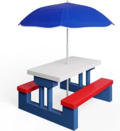 Merkloos Kinder Picknicktafel Met Parasol - Blauw -Campingaz winkel 1097x1200 2