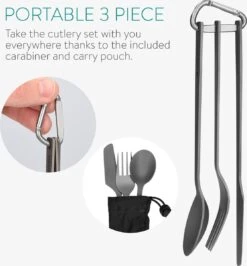 Navaris Campingbestek Van Titanium - Set Met Vork, Mes En Lepel - Bestekset Voor Onderweg En Op Reis - Inclusief Karabijnhaak En Bewaarzakje 20 Navaris Campingbestek Van Titanium - Set Met Vork, Mes En Lepel - Bestekset Voor Onderweg En Op Reis - Inclusief Karabijnhaak En Bewaarzakje -Campingaz winkel 1113x1200 3