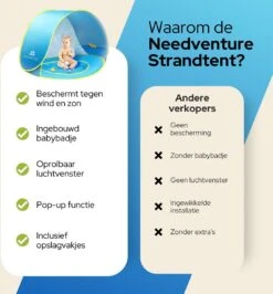 Needventure Baby Strandtent - Pop Up Tent - Windscherm Strand - Camping Strandtentje - Speeltent - Blauw -Campingaz winkel 1115x1200 1