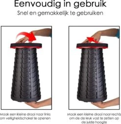Kampeerkruk - Uitschuifbare Kruk - Rood/Zwart- Tot 120 Kg - Travel Stool - Opvouwbare Campingkruk - Inklapbaar Krukje - Telescopische Kruk - Camping - Outdoor -Campingaz winkel 1175x1200
