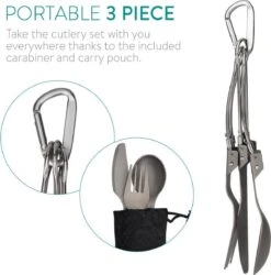 Navaris Campingbestek Van Titanium - Set Met Vork, Mes En Lepel - Inklapbaar - Bestekset Voor Onderweg - Inclusief Karabijnhaak En Bewaarzakje -Campingaz winkel 1185x1200 2