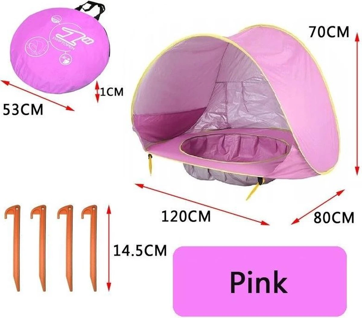 Merkloos Strand Tent Met Zwembad - Roze - UPF 50+ UV Werend - Waterdicht - Pop Up - Baby & Kind 4 Merkloos Strand Tent Met Zwembad - Roze - UPF 50+ UV Werend - Waterdicht - Pop Up - Baby & Kind - Afbeelding 2