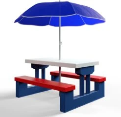 Merkloos Kinder Picknicktafel Met Parasol - Blauw -Campingaz winkel 1200x1167