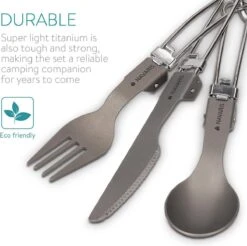 Navaris Campingbestek Van Titanium - Set Met Vork, Mes En Lepel - Inklapbaar - Bestekset Voor Onderweg - Inclusief Karabijnhaak En Bewaarzakje -Campingaz winkel 1200x1195 5