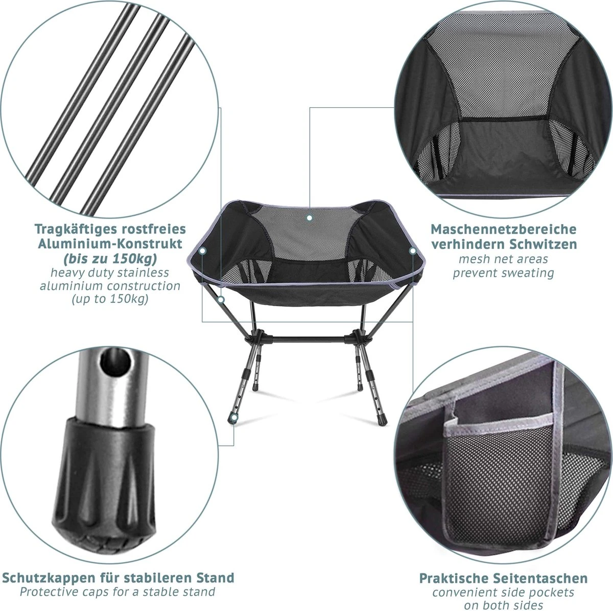 Smartpeas Campingstoel Van Stevig 600D Polyester En Aluminium - Lichtgewicht En Opvouwbaar - Camping Gadget Inclusief Zijzakken +Plus: Strandmat & Draagtas 4 Smartpeas Campingstoel Van Stevig 600D Polyester En Aluminium - Lichtgewicht En Opvouwbaar - Camping Gadget Inclusief Zijzakken +Plus: Strandmat & Draagtas - Afbeelding 2