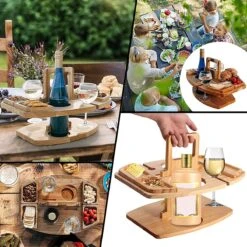 Merkloos Houten Outdoor Wijntafel Draagbare Houten Picknicktafel Mini Campingtafels Met Wijnglas Houder Voor Tuin Outdoor Camping Picknick Strand - Plataan Hout - Wijn -Campingaz winkel 1200x1200 198