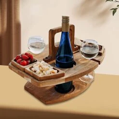 Merkloos Houten Outdoor Wijntafel Draagbare Houten Picknicktafel Mini Campingtafels Met Wijnglas Houder Voor Tuin Outdoor Camping Picknick Strand - Plataan Hout - Wijn -Campingaz winkel 1200x1200 201