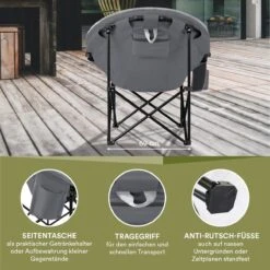 Skandika Moonchair Sirkka – Campingstoelen – Klapstoel – Vouwstoel – Kampeerstoel - Grote, Comfortabele, Campingstoel Opvouwbaar, Gepolsterd, Koelvak, Drinkhouder, Draaggreep En Draagtas, Antislipvoetjes - Max. 150 Kg – Zwart/grijs -Campingaz winkel 1200x1200 461