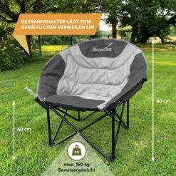 Skandika Moonchair Sirkka – Campingstoelen – Klapstoel – Vouwstoel – Kampeerstoel - Grote, Comfortabele, Campingstoel Opvouwbaar, Gepolsterd, Koelvak, Drinkhouder, Draaggreep En Draagtas, Antislipvoetjes - Max. 150 Kg – Zwart/grijs -Campingaz winkel 1200x1200 465