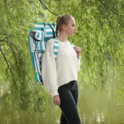 Strandstoel Met Afneembare Hoofdsteun, Draagbare Klapstoel, Campingstoel, Rugleuning Tot 180° Verstelbaar, Met Bekerhouder En Zijvak, Groene En Witte Strepen GCB62JW -Campingaz winkel 1200x1200 531