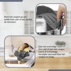 SensaHome- Siliconen Vergiet - Keuken Afgietdeksel - Afgiethulp - Siliconen - BPA Vrij - Grijs -Campingaz winkel 1200x1200 770