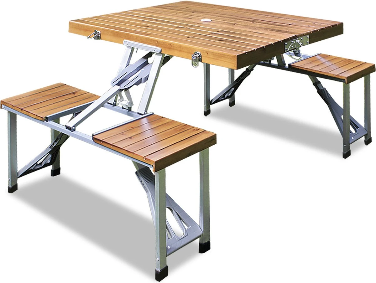 Merkloos Deuba Picknicktafel Campingtafel - Opvouwbaar Voor 4 Personen - Hout En Aluminium 3 Merkloos Deuba Picknicktafel Campingtafel - Opvouwbaar Voor 4 Personen - Hout En Aluminium