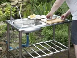Camping/Outdoor Inox Tafel Met Gootsteen Lavabo En Kraan 100x77x50cm -Campingaz winkel 1200x909
