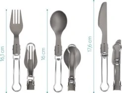 Navaris Campingbestek Van Titanium - Set Met Vork, Mes En Lepel - Inklapbaar - Bestekset Voor Onderweg - Inclusief Karabijnhaak En Bewaarzakje -Campingaz winkel 1200x913 1