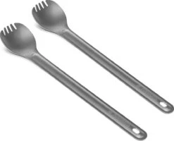 Navaris 2x Spork Met Extra Lange Handgreep - Set Van 2 - Campingbestek Van Titanium - Bestek Voor Onderweg - Lichtgewicht - Inclusief Bewaarzakje -Campingaz winkel 1200x974 2