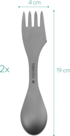 Navaris 2x Spork Titanium Campingbestek - Vork, Mes En Lepel In één - Bestek Voor Onderweg En Op Reis - Lichtgewicht - Inclusief Bewaarzakje -Campingaz winkel 621x1200 3