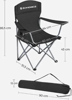 MIRA Home - Campingstoel Set Van 2 Inklapbaar - Klapstoel Met Robuust Frame - Met Flessenhouder - 76 X 51.5 X 95.5 Cm - Zwart -Campingaz winkel 866x1200 1